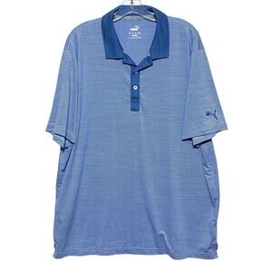 Puma Polo Shirt Mens XL Blue White Striped Preppy Athleisure Coastal Resortwear